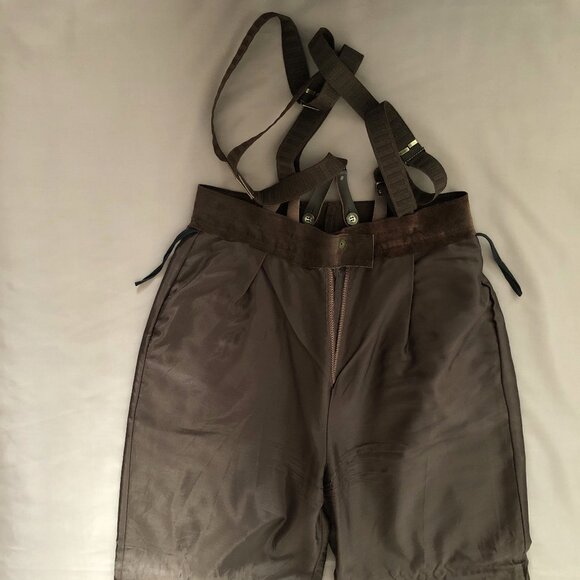 Dark Brown Two Toned Suede Buttoned Suspender Pants - Picture 10 of 12